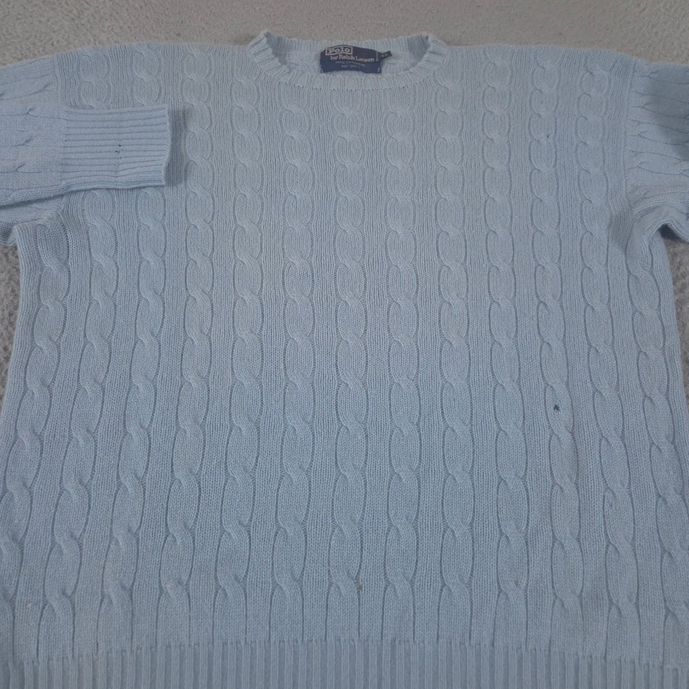 VINTAGE Polo Ralph Lauren Sweater Mens 42 Blue 100% Cashmere Cable Knit 90s